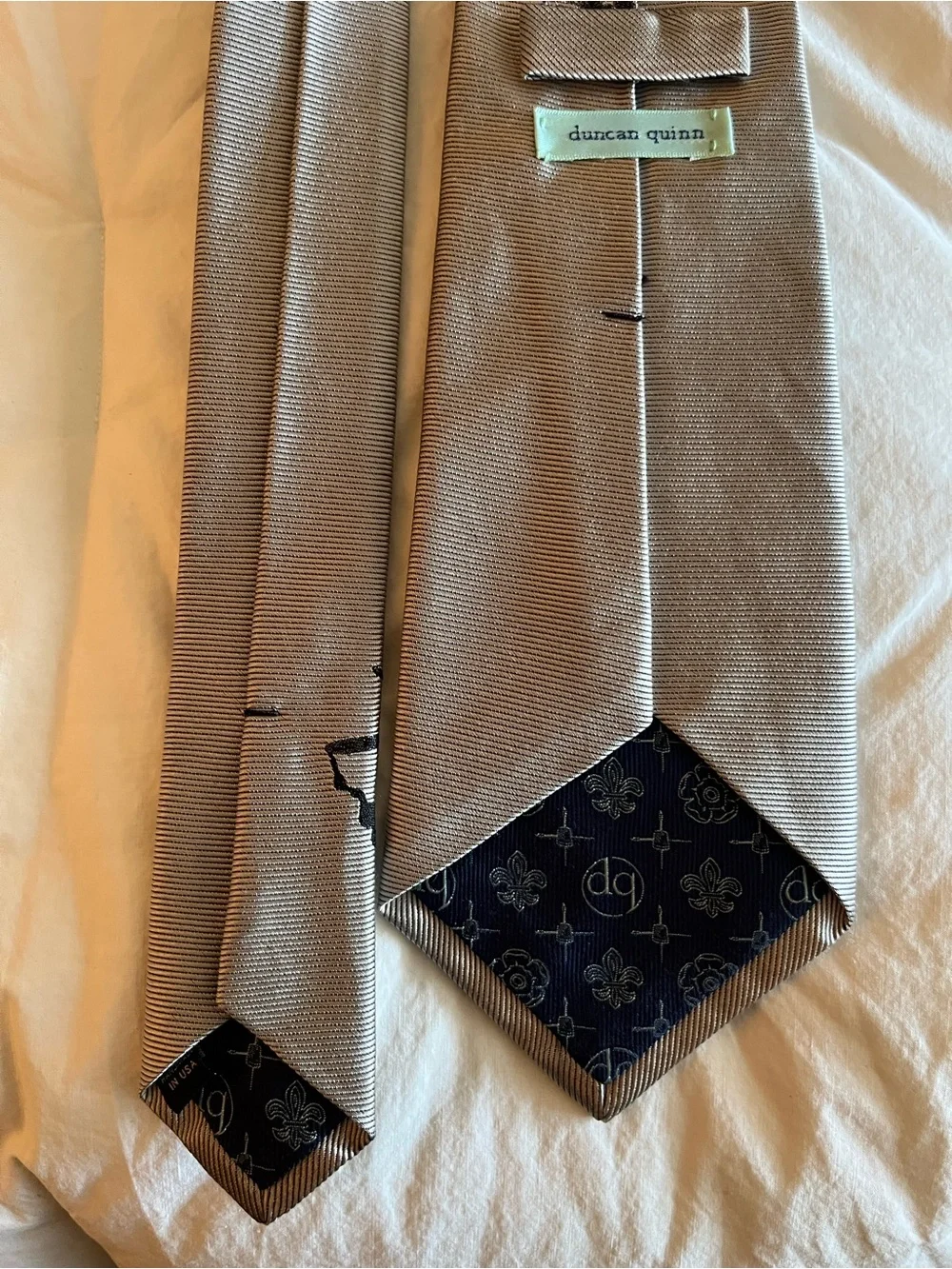 Duncan Quinn Silver Embroidered 100% Silk Tie Made in USA
